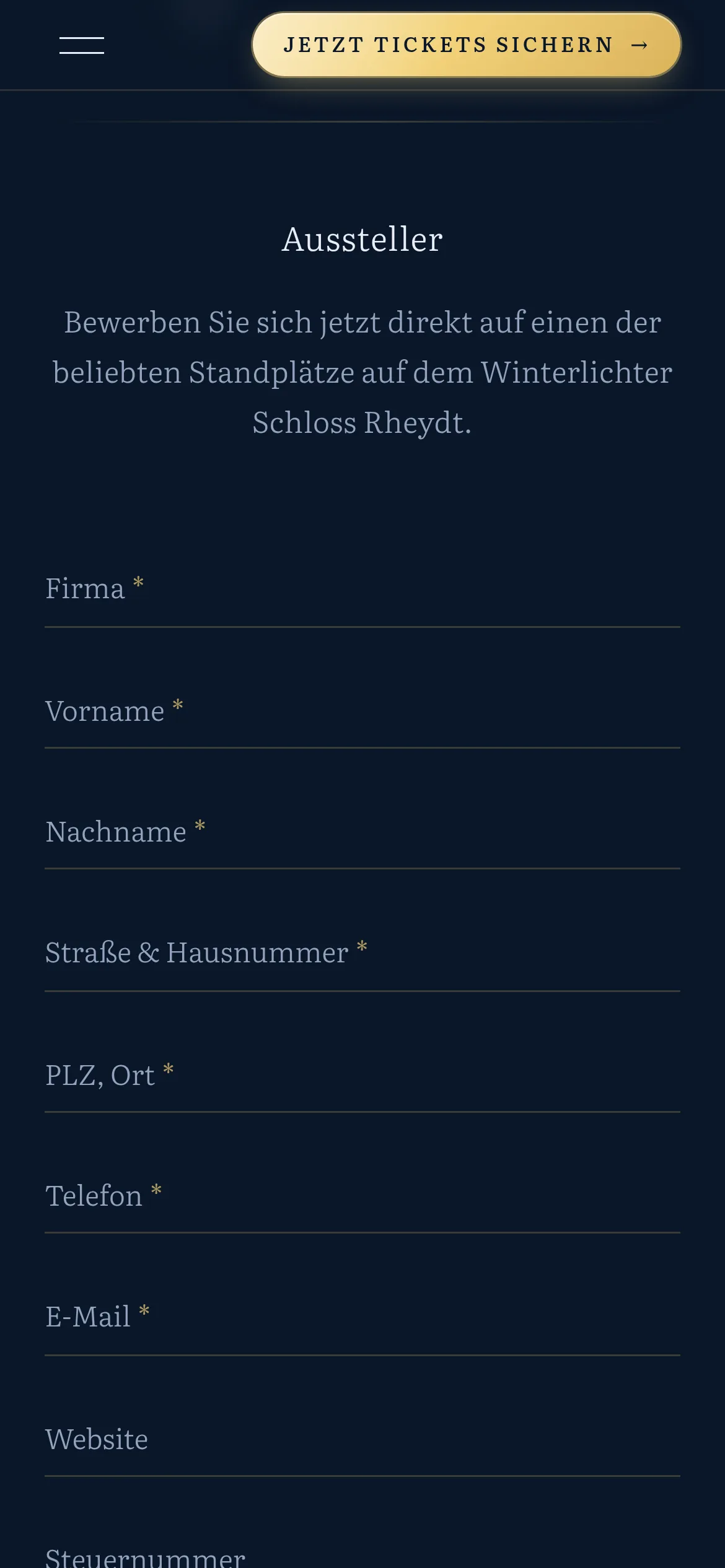 Bewerbungsformular für Aussteller (Handy)