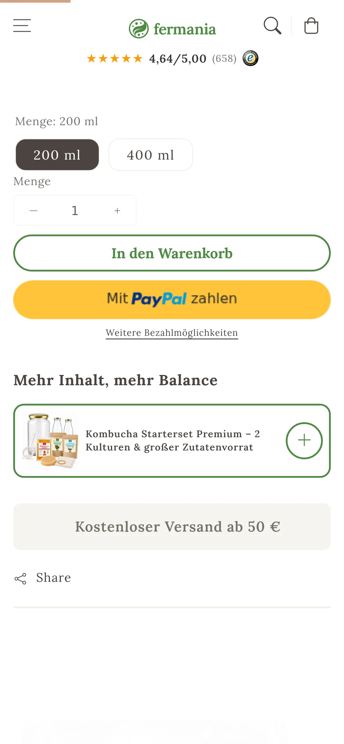 Produktseite mit passendem Bundle (Handy)