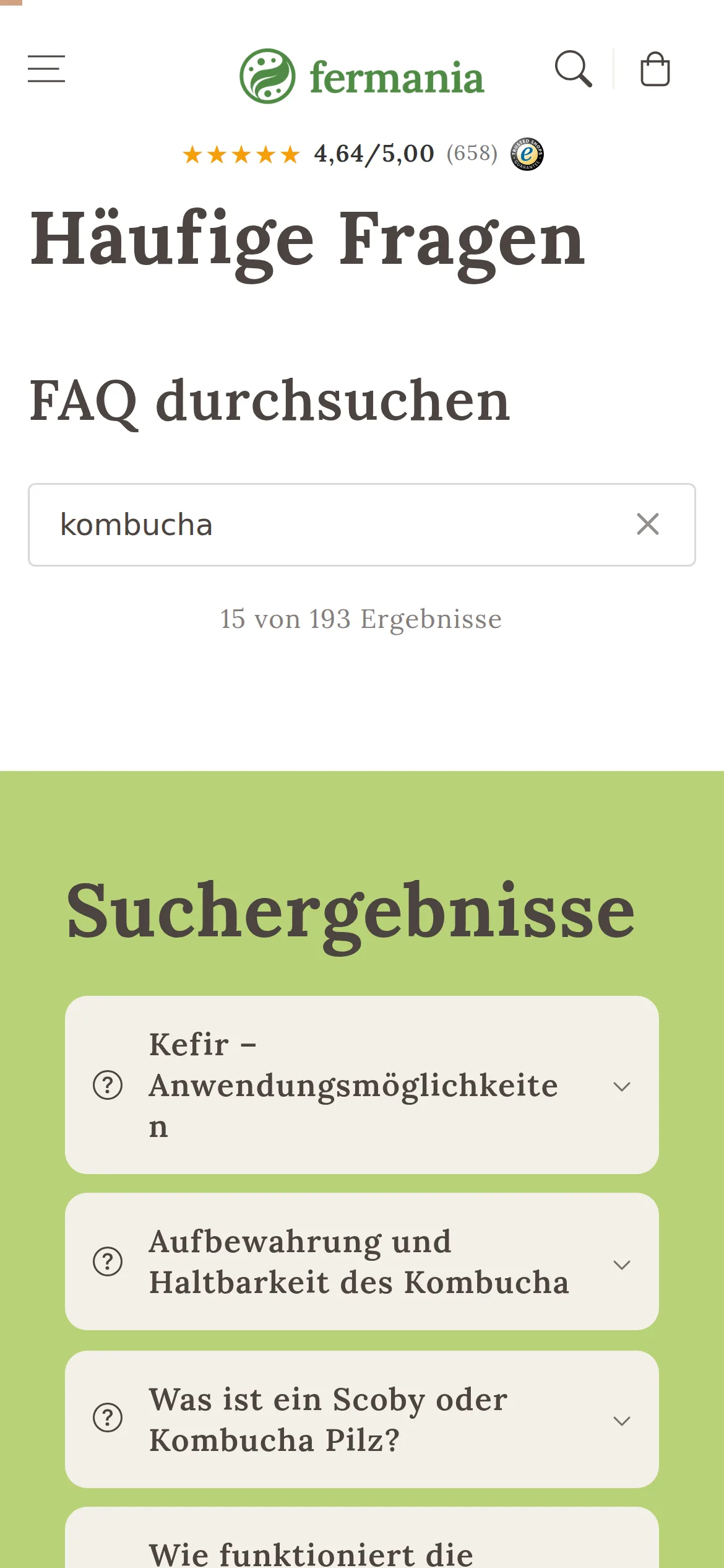 Magazin mit automatischem Inhaltsverzeichnis, FAQ mit Suche beim Tippen (Handy)