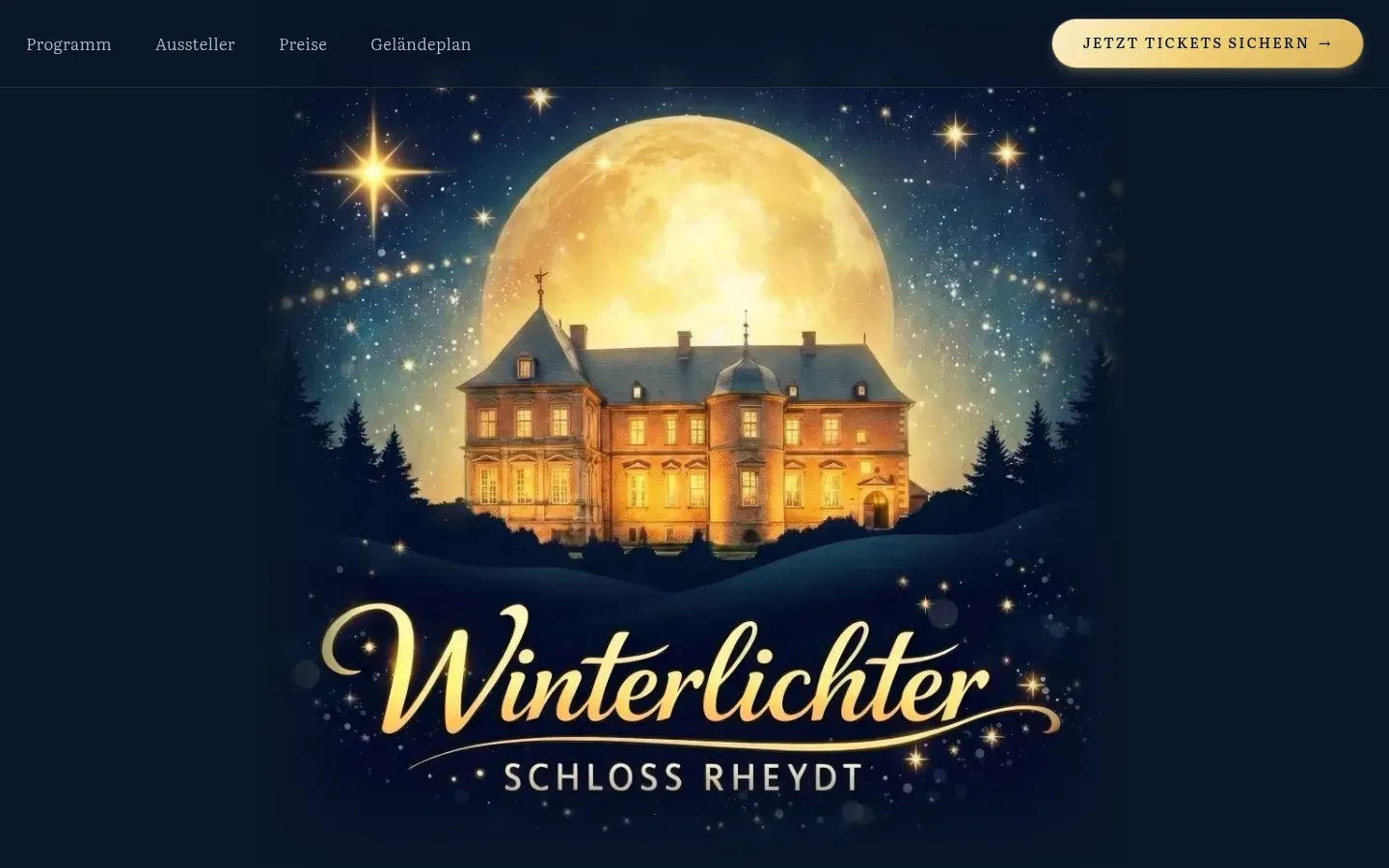 Startseite der Winterlichter mit Ticket-Button im Kopf